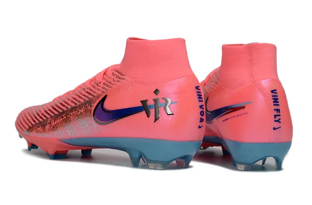 Nike Pink Blue High-Cut Sock-Fit Collar Reflective Silver Textured Overlay Firm-Ground Soccer Shoes 4
