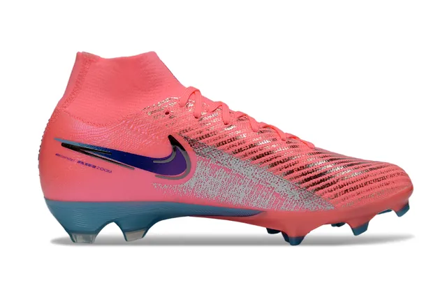 Nike Pink Blue High-Cut Sock-Fit Collar Reflective Silver Textured Overlay Firm-Ground Soccer Shoes 5