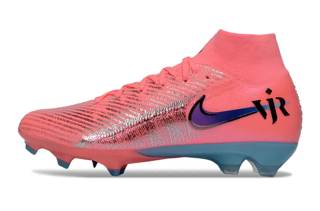 Nike Pink Blue High-Cut Sock-Fit Collar Reflective Silver Textured Overlay Firm-Ground Soccer Shoes 6