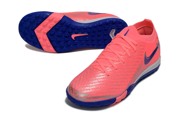 Nike Chaussures de football avec upper en maille rose bleu, col de chaussette pour pelouse 3