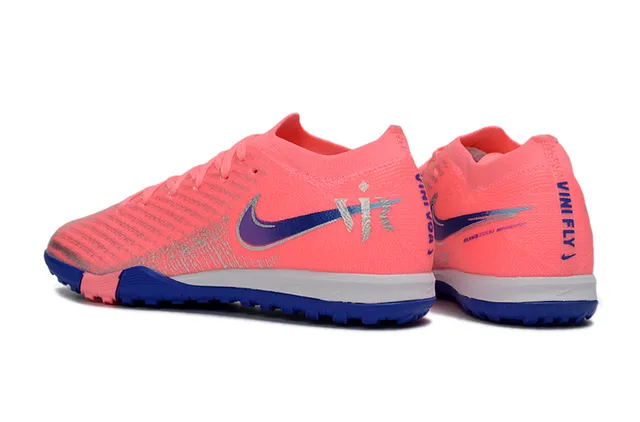 Nike Chaussures de football avec upper en maille rose bleu, col de chaussette pour pelouse 4