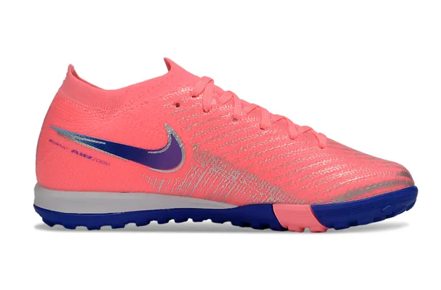 Nike Chaussures de football avec upper en maille rose bleu, col de chaussette pour pelouse 5