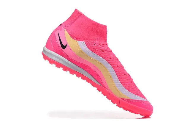 Nike Chaussures de Football Turf Hautes Flyknit Rose et Or 3