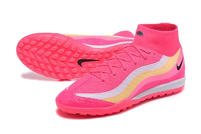 Nike Chaussures de Football Turf Hautes Flyknit Rose et Or 6