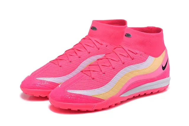 Nike Chaussures de Football Turf Hautes Flyknit Rose et Or 8