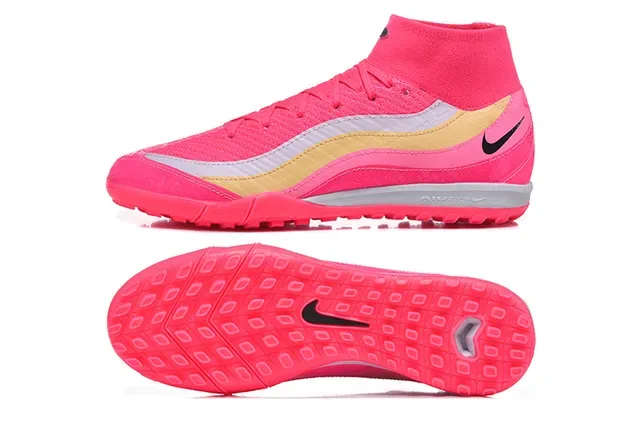 Nike Chaussures de Football Turf Hautes Flyknit Rose et Or 9