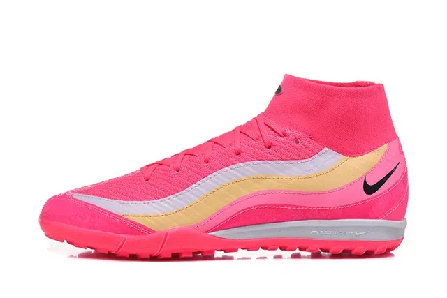 Nike Chaussures de Football Turf Hautes Flyknit Rose et Or 10
