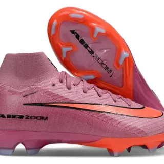 نيج وردي برتقالي عالي القطع شبكة Flyknit مسامير الأرض الصلبة أحذية كرة القدم
