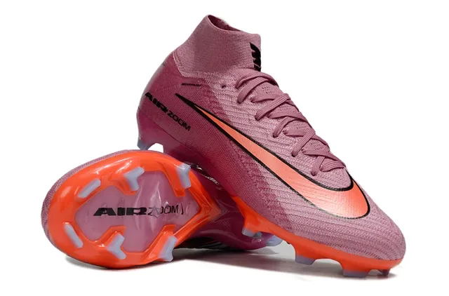 Nike Rosa Naranja Alto Corte Flyknit Tacón Claveteado Superficie Firme Zapatos de Fútbol 2