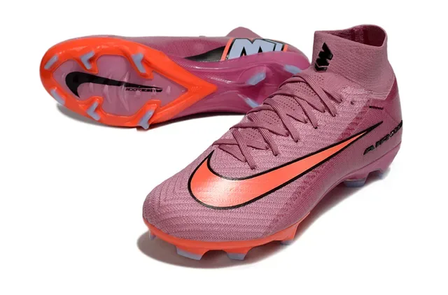 Nike Rosa Naranja Alto Corte Flyknit Tacón Claveteado Superficie Firme Zapatos de Fútbol 3