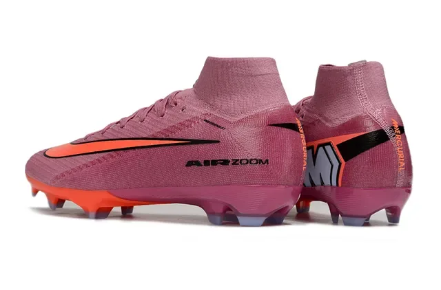 Nike Rosa Naranja Alto Corte Flyknit Tacón Claveteado Superficie Firme Zapatos de Fútbol 4