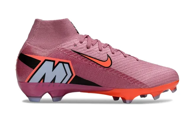 Nike Rosa Naranja Alto Corte Flyknit Tacón Claveteado Superficie Firme Zapatos de Fútbol 5
