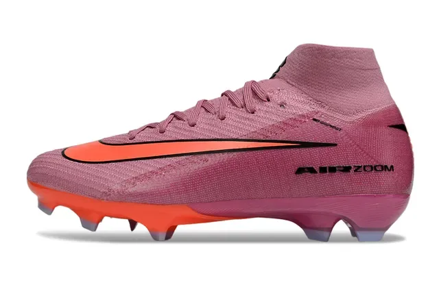 Nike Rosa Naranja Alto Corte Flyknit Tacón Claveteado Superficie Firme Zapatos de Fútbol 6