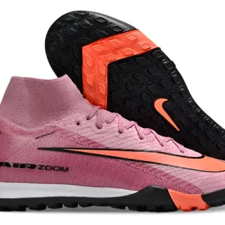 Nike Pink Orange High-Top Knit Upper Integrated Ankle Collar Turf Soccer Shoes