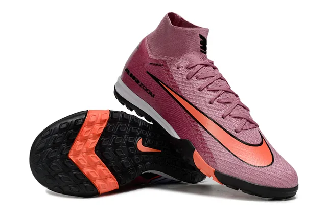 Nike Chaussures de football turf à col de cheville intégré avec upper en tricot rose orange haut 2