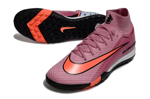 Nike Chaussures de football turf à col de cheville intégré avec upper en tricot rose orange haut 3