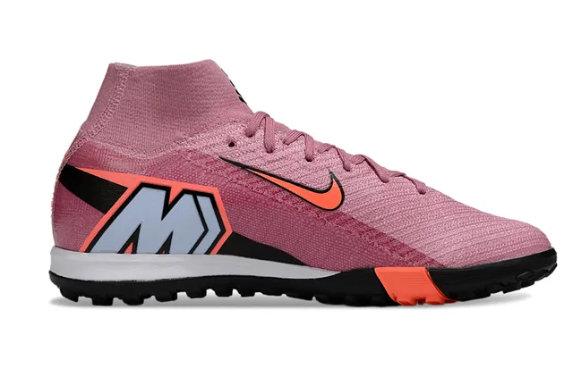Nike Chaussures de football turf à col de cheville intégré avec upper en tricot rose orange haut 5