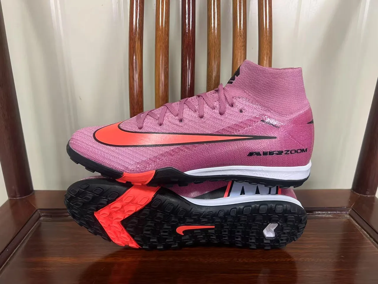 Nike Chaussures de football turf à col de cheville intégré avec upper en tricot rose orange haut 7