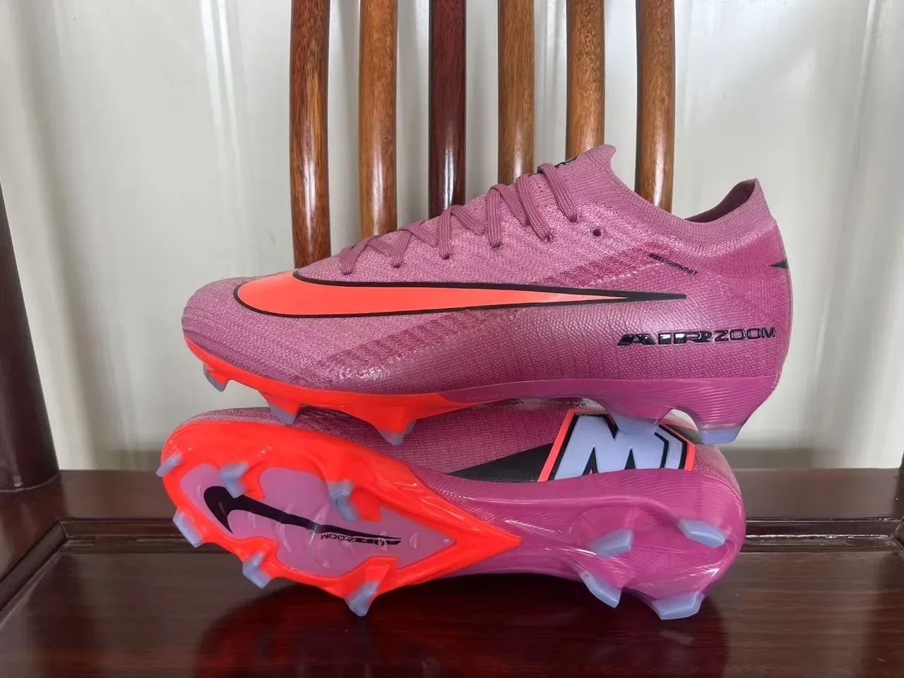 Nike Pink Orange Knit Upper Air Zoom Cushioning Firm-Ground Soccer Shoes 7