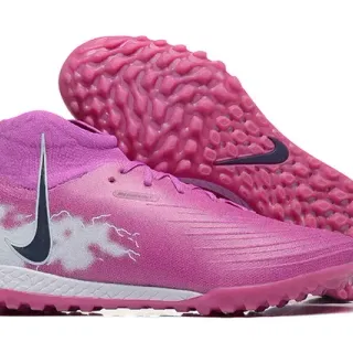 Nike Pink White High-Top Sock-Fit Collar Textured Synthetic Upper Turf Soccer Shoes