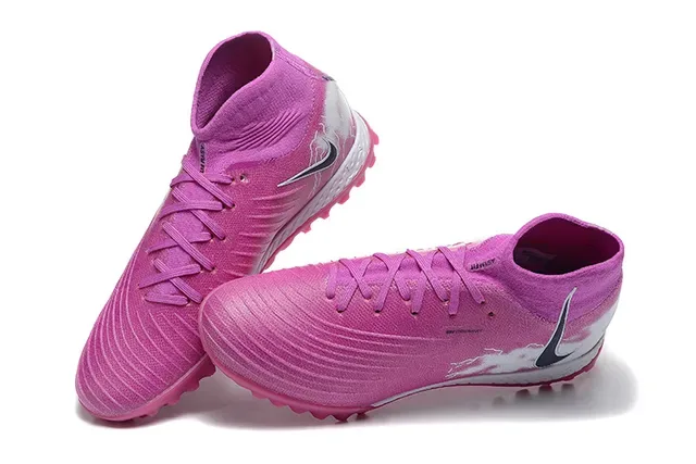 Nike Chaussures de football Turf high-top, col de chaussette, upper synthétique texturé, rose et blanc 2