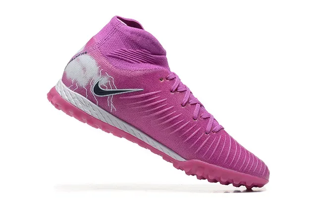 Nike Chaussures de football Turf high-top, col de chaussette, upper synthétique texturé, rose et blanc 3
