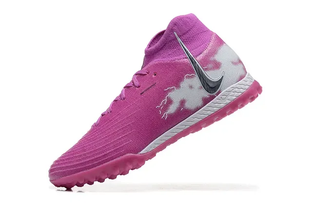 Nike Chaussures de football Turf high-top, col de chaussette, upper synthétique texturé, rose et blanc 4