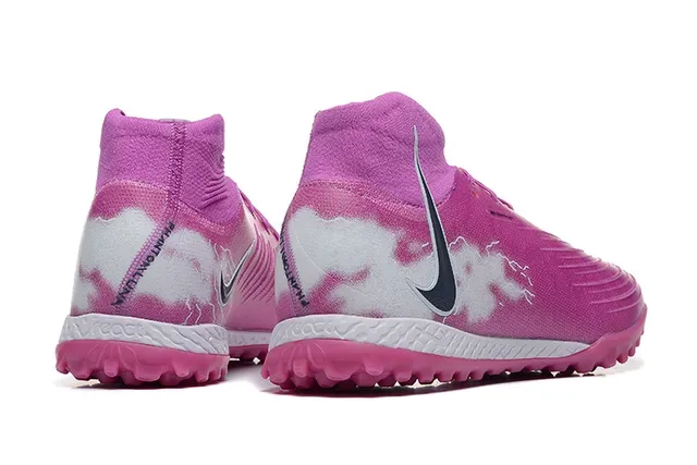 Nike Chaussures de football Turf high-top, col de chaussette, upper synthétique texturé, rose et blanc 5