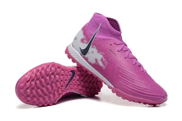 Nike Chaussures de football Turf high-top, col de chaussette, upper synthétique texturé, rose et blanc 6