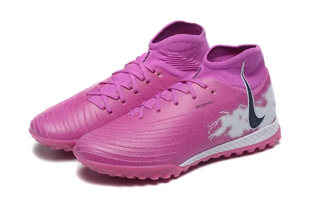 Nike Chaussures de football Turf high-top, col de chaussette, upper synthétique texturé, rose et blanc 8