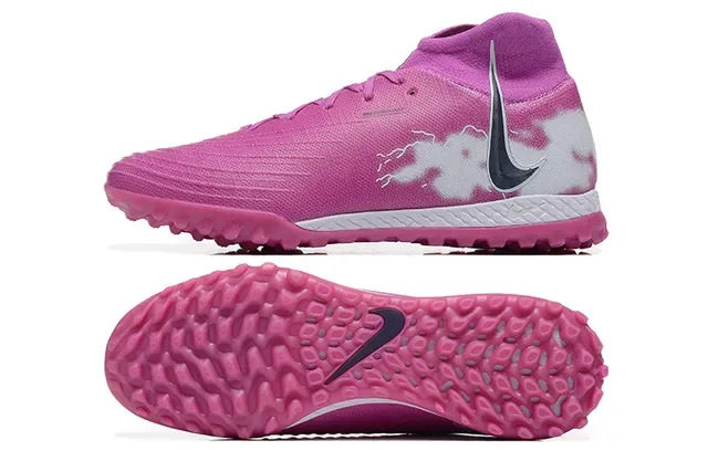 Nike Chaussures de football Turf high-top, col de chaussette, upper synthétique texturé, rose et blanc 9
