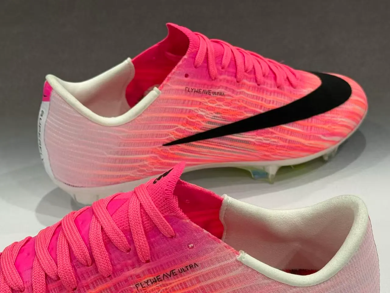 Nike Pink Yellow Flyweave Knit Upper Transparent Outsole Firm-Ground Soccer Shoes 4