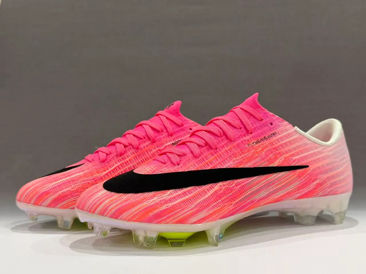Nike Pink Yellow Flyweave Knit Upper Transparent Outsole Firm-Ground Soccer Shoes 11