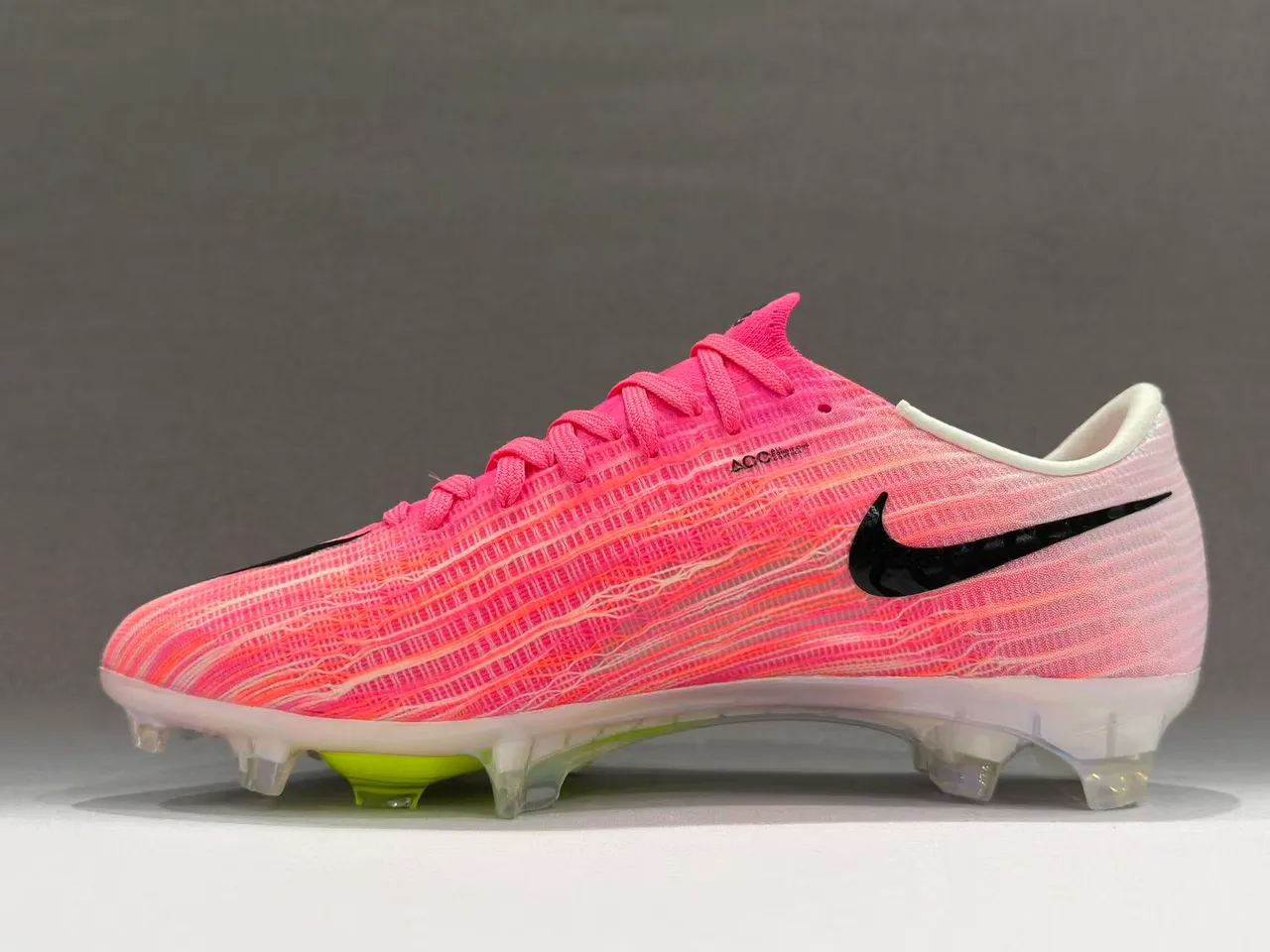 Nike Pink Yellow Flyweave Knit Upper Transparent Outsole Firm-Ground Soccer Shoes 12
