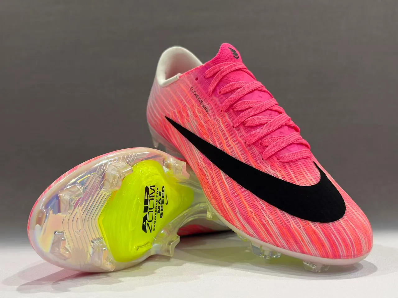 Nike Pink Yellow Flyweave Knit Upper Transparent Outsole Firm-Ground Soccer Shoes 14
