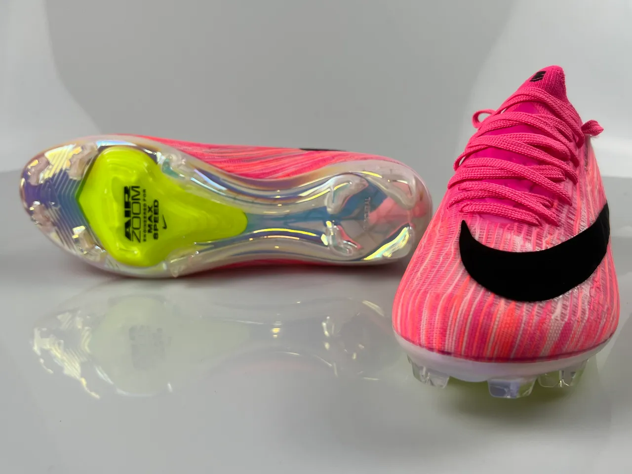 Nike Pink Yellow Flyweave Knit Upper Transparent Outsole Firm-Ground Soccer Shoes 16