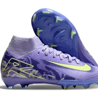 Nike Purple Yellow High-Cut Knit Upper Integrated Sock Collar Firm-Ground Soccer Shoes
