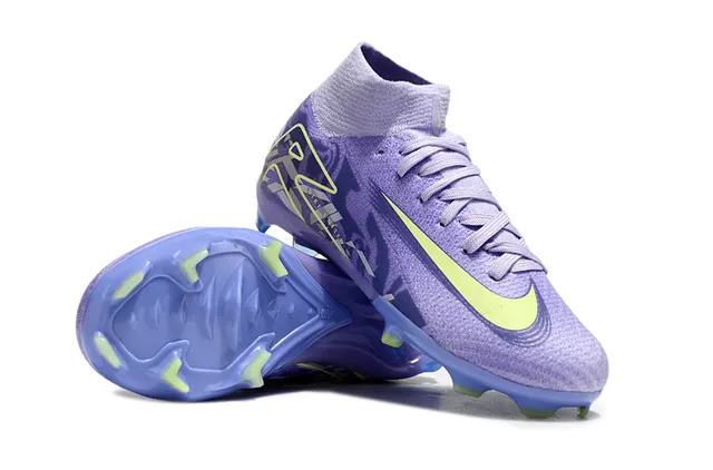 Nike Purple Yellow High-Cut Knit Upper Integrated Sock Collar Firm-Ground Soccer Shoes 2