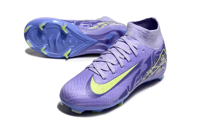Nike Purple Yellow High-Cut Knit Upper Integrated Sock Collar Firm-Ground Soccer Shoes 3