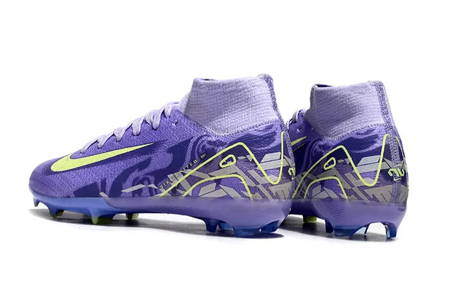 Nike Purple Yellow High-Cut Knit Upper Integrated Sock Collar Firm-Ground Soccer Shoes 4