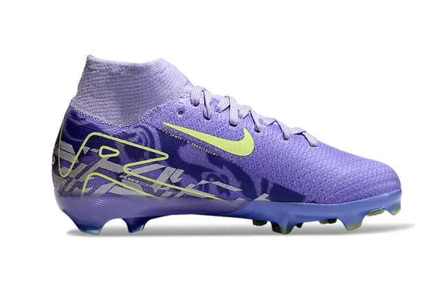 Nike Purple Yellow High-Cut Knit Upper Integrated Sock Collar Firm-Ground Soccer Shoes 5