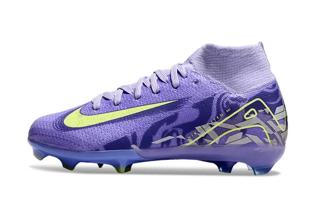 Nike Purple Yellow High-Cut Knit Upper Integrated Sock Collar Firm-Ground Soccer Shoes 6