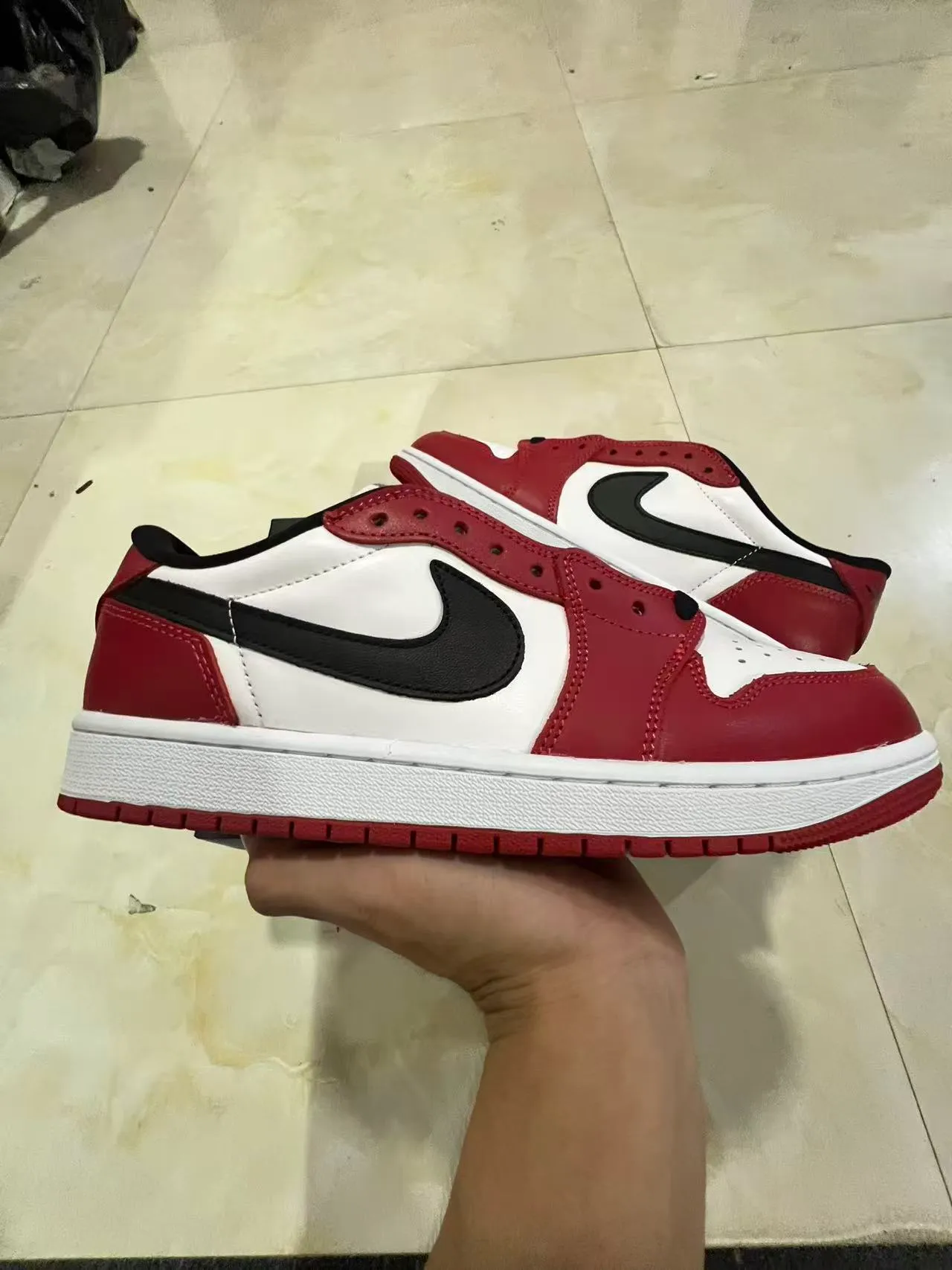 Nike Red Black Low-Top Leather Upper Lifestyle Sneakers 7