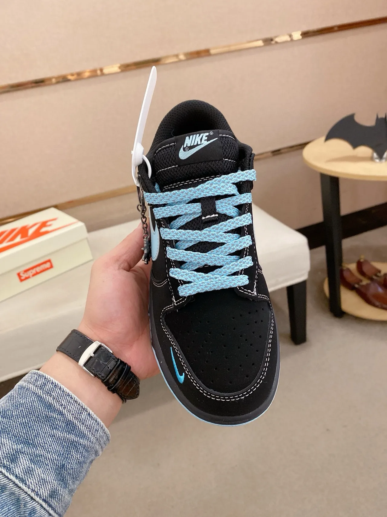 Nike SB Dunk Low Noir Bleu Clair Stussy Chaussures de skateboard 2