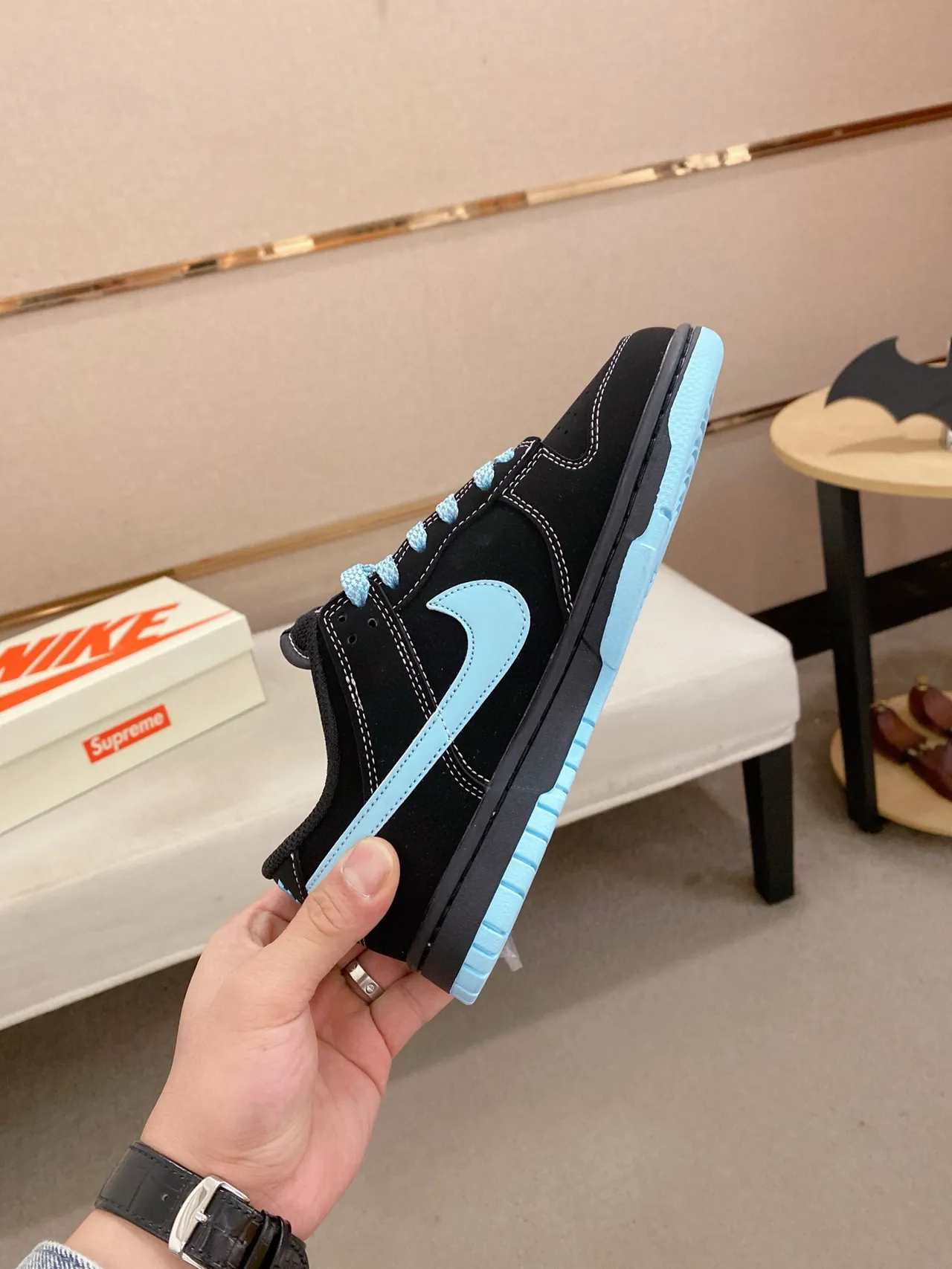 Nike SB Dunk Low Noir Bleu Clair Stussy Chaussures de skateboard 4
