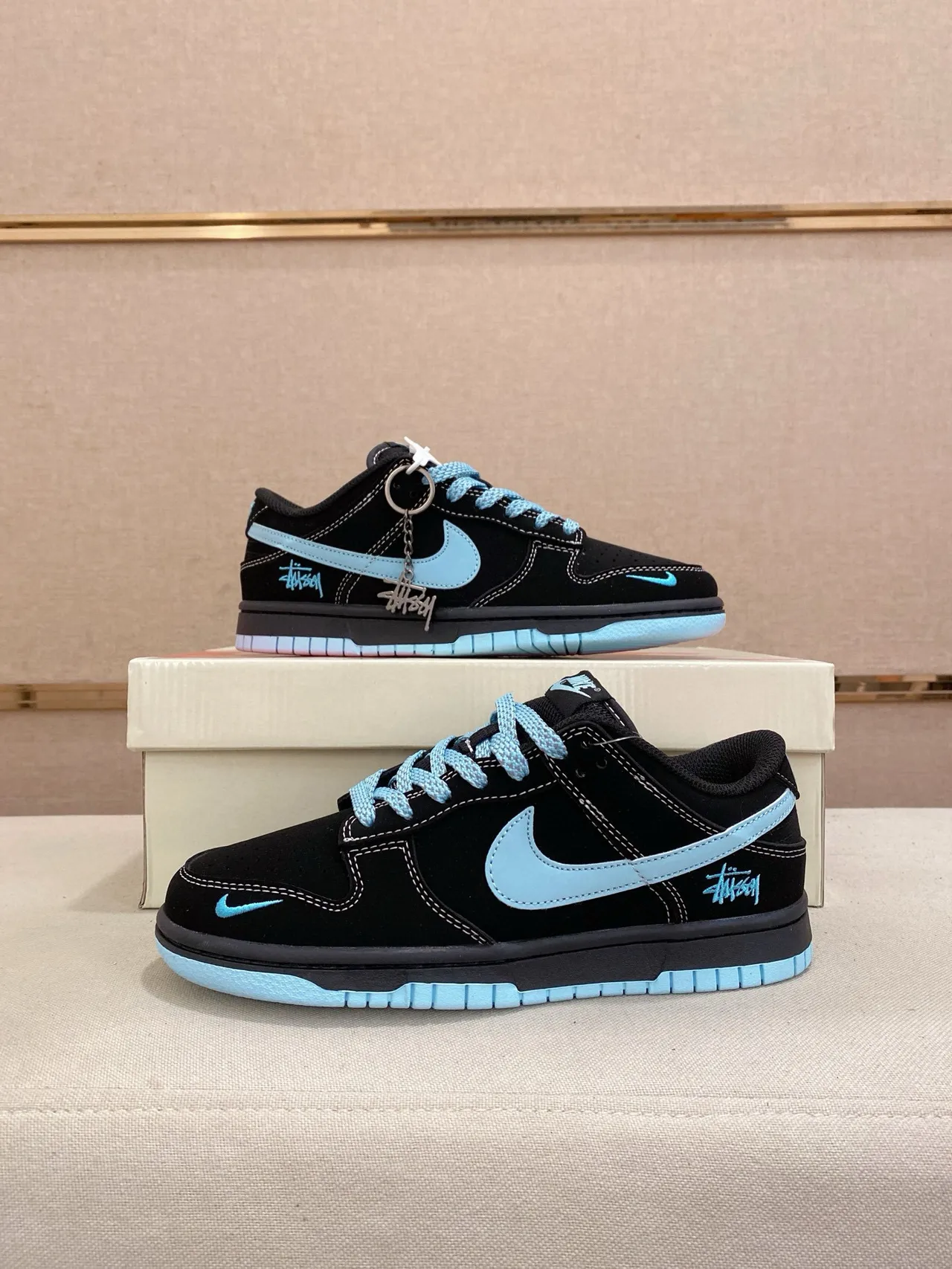 Nike SB Dunk Low Noir Bleu Clair Stussy Chaussures de skateboard 6