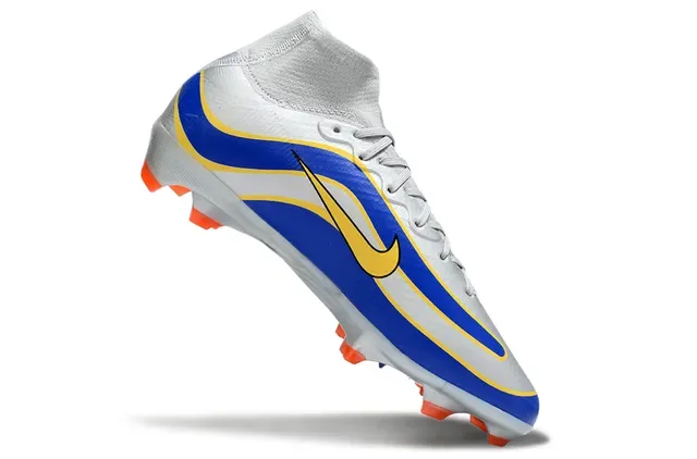 Nike Silver Blue High-Cut Sock-Fit Collar Wave-Patterned Synthetic Upper Firm-Ground Soccer Shoes 3
