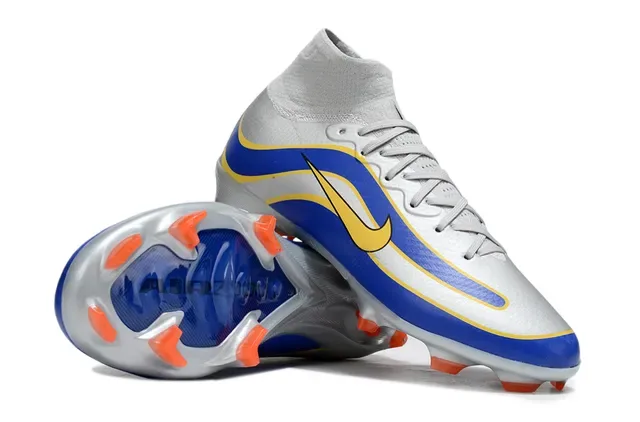Nike Silver Blue High-Cut Sock-Fit Collar Wave-Patterned Synthetic Upper Firm-Ground Soccer Shoes 5