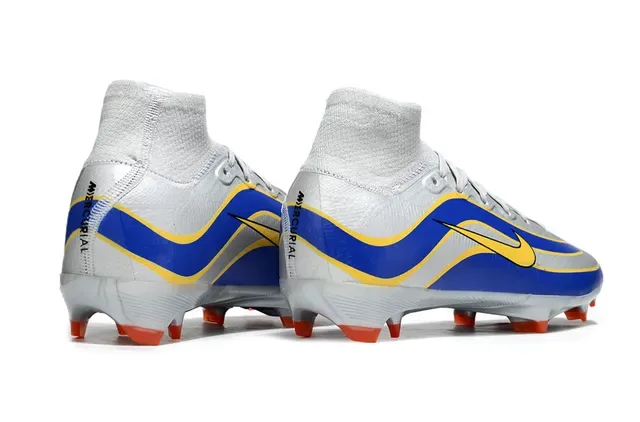 Nike Silver Blue High-Cut Sock-Fit Collar Wave-Patterned Synthetic Upper Firm-Ground Soccer Shoes 6