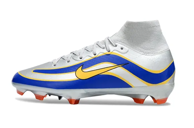 Nike Silver Blue High-Cut Sock-Fit Collar Wave-Patterned Synthetic Upper Firm-Ground Soccer Shoes 7